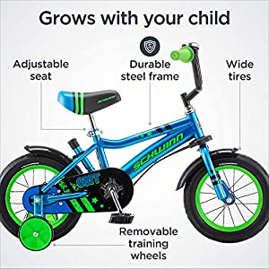 Schwinn Grit and Petunia Steerable Kids Bike, Boys and Girls Beginner Bicycle, 12-Inch Wheels, Training Wheels, Easily Removed Parent Push Handle with Water Bottle Holder, Multiple Colors