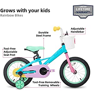 JOYSTAR 12" 14" 16“ Kids Bike for 2-7 Years Girls 33-53 Inch Tall, Girls Toddler Bicycle with Basket, Training Wheels & Coaster Brake, Rainbow Bike, Macarons