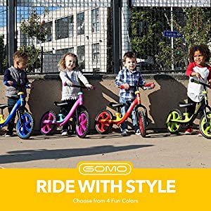 GOMO Balance Bike - Toddler Training Bike for 18 Months, 2, 3, 4 and 5 Year Old Kids - Ultra Cool Colors Push Bikes for Toddlers/No Pedal Scooter Bicycle with Footrest