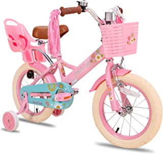 JOYSTAR Little Daisy Kids Bike for 2-7 Years Girls with Training Wheels & Front Handbrake 12 14 16 Inch Princess Kids Bicycle with Basket Bike Streamers Toddler Cycle Bikes, Blue Pink White
