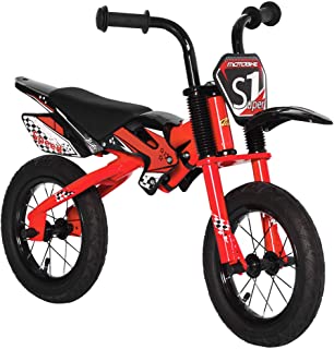 Qaba Kids Balance Bike with Motor Bike Style, No Pedal Training Bicycle with Soft-Grip Handles, Inflatable Rubber Tires, PU Seat, Ages 3-6, Red
