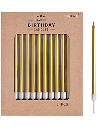 PHD CAKE 24-Count Gold Long Thin Metallic Birthday Candles, Cake Candles, Birthday Parties, Wedding Decorations, Party Candles