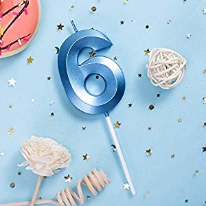 Birthday Candles Extended Big Number Candle Multicolor 3D Design Cake Topper Decoration for Any Celebration(6 Candle Blue)