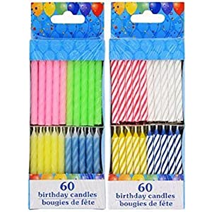 120 Spiral Birthday Candles 60 Pastel and 60 Spiral Brights
