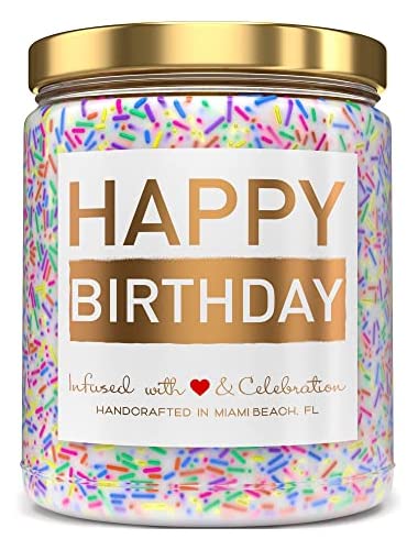 Happy Birthday Candle - Vanilla Birthday Cake Scent with Sprinkles Cute Birthday Gifts for Women Ideas, Made in USA, 9 oz - Cool Unique Bday Gift for Her, Best Friend, Men - Mint Sugar Candle Company