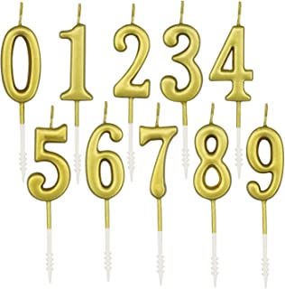 Beanlieve 10-Pieces Numeral Birthday Candles - Cake Numeral Candles Number 0-9 Glitter Cake Topper Decoration for Birthday,Wedding Anniversary,Party Celebration (Gold)