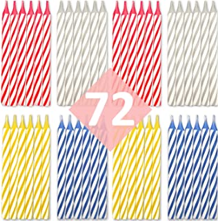 Bundaloo Birthday Candles 72 Pack - Cake Decorations - Colors: Pink, White, Blue, Yellow
