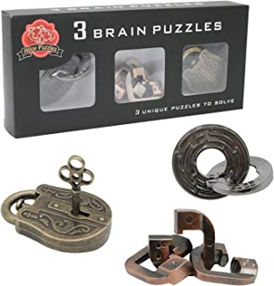 Brain Teaser Puzzles, 3 in 1 Metal Disentanglement Unlock Puzzle Set for Adults and Kids (Classic Edition)