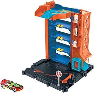 Hot Wheels City Downtown Car Park Playset, with 1 Car, Connects to Other Tracks & Playsets, Gift for Kids Ages 4 to 8 Years Old