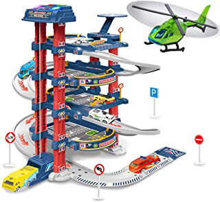 UNIH City Ultimate Garage Toys for Boys, Tower Toy Cars Garage with Electric Elevator, Race Car Track Toys for 5+ Year Old Boys