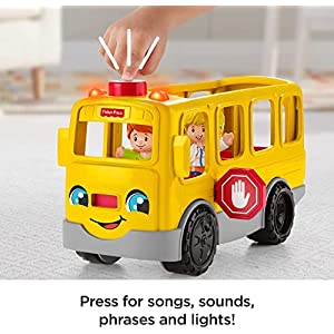 Fisher-Price Little People School Bus Toy with Lights Sounds and 2 Figures for Toddler Pretend Play, Frustration-Free Packaging​