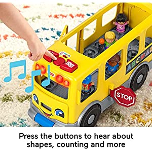 Fisher-Price Little People Toddler School Bus Push Toy with Lights Sounds and Smart Stages Learning Content, 4 Toy Figures​