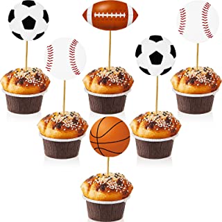 48 Pieces Sports Cupcake Toppers Baseball Cupcake Picks Basketball Toothpicks Soccer Ball Football Cake Decor for Boys Men Birthday Favors Sports Theme Party Decorations Supplies