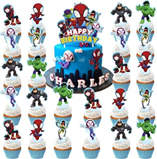QICI 25Pcs Spiderman Party Cake Decorations, Spidey Birthday Cupcake Toppers for Spidey Party Supplies