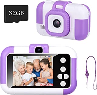Kids Camera Christmas Birthday Gifts - Girls Age 3-10, Upgrade Kids Selfie Camera HD Digital Video Cameras for Toddler, Portable Toy for 3 4 5 6 7 8 9 10 Year Old Girls Boys with 32GB SD Card Purple