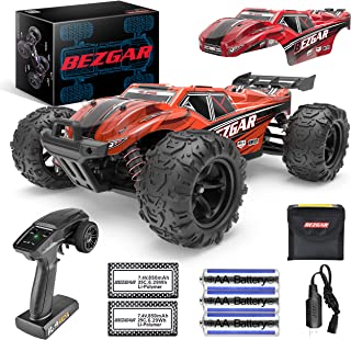 BEZGAR HM181 Hobby Grade 1:18 Scale Remote Control Monster Vehicle Trucks - 4WD Top Speed 35 Km/h All Terrains Off Road RC Truck, Waterproof RC Car with 2 Rechargeable Batteries for Kids and Adults