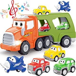 Toy Trucks, Toddler Toys Car for Boys and Girls, Toys for 1 2 3 4 5 6 Year Old, 5-in-1 Push Back Toy Vehicle, Toy Trucks, Car Trucks with Light Sound for Kids, Birthday Gift Toys