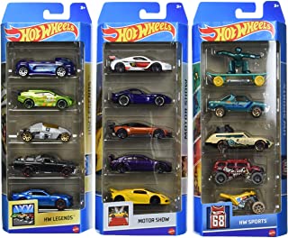 Hot Wheels 5-Pack Bundle of 15 Toy Cars, 3 Themed Packs of 5 1:64 Vehicles, Authentic Details, Realistic Deco, Gift for Collectors & Kids 3 Years & Up [Amazon Exclusive]