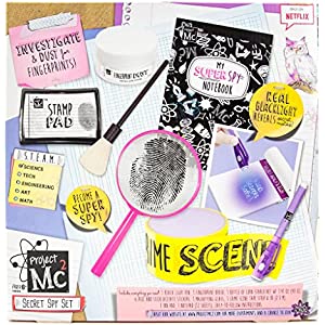 Project MC2 Pretend Play Super Spy Gear STEM Science Kit, Become a Human Lie Detector with Detective Finger Print Identification Set, Crime Scene Tape, Magnifying Glass, Spy Notebook & More Stuff