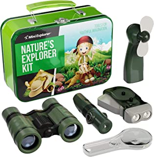 Nature Explorer Kit for Kids - Camping Gear & Accessories Play Toy Gift for Boys Outdoor Childrens Games. Birthday Gifts Toys 6 7 8 Year Old Boy. Binoculars Fan Magnifier Flashlights 5-in-1 Tool