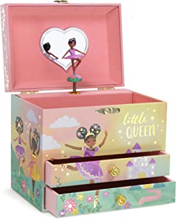 Jewelkeeper Musical Jewelry Box with 2 Pullout Drawers and Gold Foil, Little Queen Ballerina Design, Swan Lake Tune