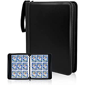 CLOVERCAT Waterproof Trading Card Binder, Storage Book with 3 Rings, 720 Double Sided Pocket Album Compatible with Pokémon Cards, Amiibo, Yugioh, MTG and Other Sports Cards (Black, 9 Pocket)