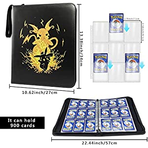 9 Pocket Trading Card Binder,50 Removable Sleeves Card Holder, 900 Cards Portable Binder Collector,Album Holder for TCG, Card Collector with Zipper Carrying Case（yellow 900 cards)