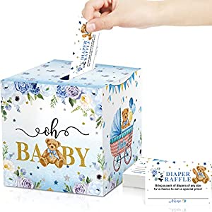 51 Pcs Diaper Raffle Card Box Set Pumpkin Baby Shower Holder Box with 50 Pcs Wish Cards Baby Shower Advice Card Box Kit for Baby Shower Game Birthday Gender Reveal Party (Bear)