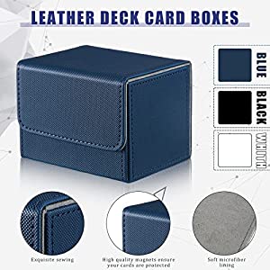 Weewooday 3 Pieces Leather Deck Card Boxes Cards Deck Game Box for 100 Plus Cards Compatible with MTG Commander Decks (White, Blue, Black, Horizontal)