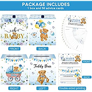 51 Pcs Diaper Raffle Card Box Set Pumpkin Baby Shower Holder Box with 50 Pcs Wish Cards Baby Shower Advice Card Box Kit for Baby Shower Game Birthday Gender Reveal Party (Bear)