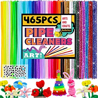 Aoibrloy [465 Pcs] 365 Pieces Pipe Cleaners with 100Pcs Wiggle Eyes, 37 Assorted Colors Chenille Stems for Kids Arts Crafts Projects and Decorations