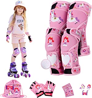 BAZPO Kids Knee and Elbow Protective Pads - Reflective | With Unicorn Gloves and Small Princess Accessories | For Cycling, Bike, Skateboard | Girls and Children of Age 5-8 Years Old (M-Size)