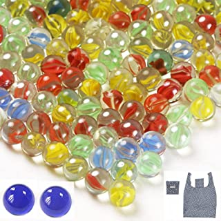 Liangfen 300Pcs 16mm Cat Eyes Colorful Glass Marbles Bulk with 2 Big Shooters Slingshot Ammo for Kids Marble Games/Physical Therapy/DIY with Foldable Storage Bag