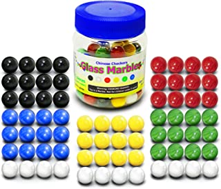 Super Value Depot Chinese Checkers Glass Marbles. Set of 72, 12 Each Color. Size 9/16” (14mm), with Practical Container.