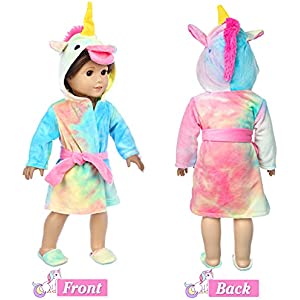 XFEYUE 18 inch Doll Clothes and Doll Sleeping Bag Set - Rainbow Unicorn Doll Costume with Unicorn Style Sleeping Bag, Pillow, Eye Mask Slumber Party Accessories Fits American 18 Inch Girl Doll