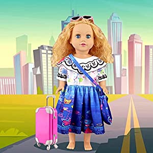 WILDPARTY 18Inch Doll Clothes and Accessories 24Pcs - Magical House Themed Doll Dress, Travel Pillow, Sunglasses, Suitcase, Eye Patch, Shoulder Bag etc., Travel Gear Playset for 18'' American Girl