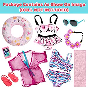 Nice2you 18-Inch American Doll Accessories: 18 Inch Fashion Doll Accessories Swimming Play Set Outfit for American 18 Inch Girl Doll Including Doll Clothes Swimming Ring Sunglasses Phone (8 Pcs)