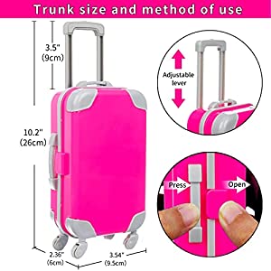 XFEYUE 23 Pcs American 18 inch Doll Clothes and Accessories - Suitcase Luggage , Pillow, Sunglasses, Camera, Passport, Mobile Phone , Computer Doll Travel Gear Play Set Fit American 18 inch Girl Doll