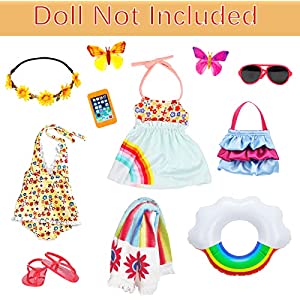 18 Inch American Doll Clothes and Accessories Swimming Play Set for American 18 Inch Girl Doll Including Dress Swimsuit Swimming Ring Shoes Sunglassess Phone etc
