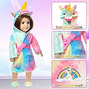 XFEYUE 18 inch Doll Clothes and Doll Sleeping Bag Set - Rainbow Unicorn Doll Costume with Unicorn Style Sleeping Bag, Pillow, Eye Mask Slumber Party Accessories Fits American 18 Inch Girl Doll