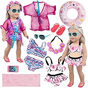 Nice2you 18-Inch American Doll Accessories: 18 Inch Fashion Doll Accessories Swimming Play Set Outfit for American 18 Inch Girl Doll Including Doll Clothes Swimming Ring Sunglasses Phone (8 Pcs)