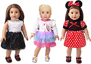 TYZEST 18 inch Doll Clothes and Accessories 3Sets Different Costume Dress Set Includes Mickey,Unicorn Doll Clothes Fit American 18 inch Girls Doll, My Life As Doll