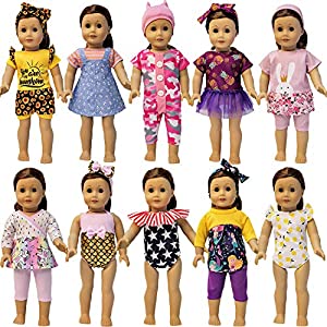 Windolls 10 Sets 14-16 Inch Baby Doll Clothes Dress Outfits Headbands Accessories fits 43cm New Born Baby Doll, Bitty 15 inch Baby Doll, American 18 Inch Girl Doll