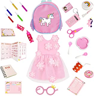 24 Pcs American Doll Accessories for 18 Inch Doll School Set with Girl Doll Clothes and Accessories Doll Backpack Glasses Color Pens, Cute American Doll School Supplies Play Set Girls Dolls Gift