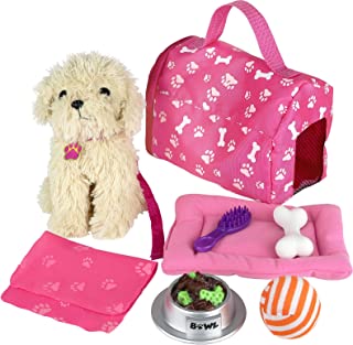 Click N' Play Toy Puppy for Kids, 9 Piece Play Dog Set, Dog Toy for Girls 3-6 Years Old, Includes a Toy Dog Bed and Carrier