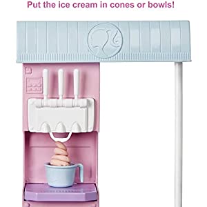 Barbie Ice Cream Shop Playset with 12 in Blonde Doll, Ice Cream Making Feature, 2 Dough Containers, 2 Bowls, 2 Cones, 3 Toppers, Gift for Ages 3 Years Old & Up