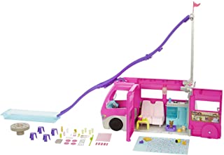 Barbie Dreamcamper Vehicle Playset, 2.5 Feet Tall with Rolling Wheels, 7 Play Areas, Pool, Slide and 60+ Camping Accessories, Gift for 3 Year Olds & Up