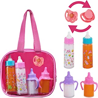 fash n kolor®, My Sweet Baby Disappearing Doll Feeding Set | Baby Care 4 Piece Doll Feeding Set for Toy Stroller | 2 Milk & Juice Bottles with Toy Pacifier for Baby Doll,