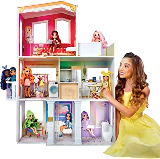 Rainbow High House – 3-Story Wood Doll House (4-Ft Tall & 3-Ft Wide), Fully Furnished Fashion Dollhouse, Working Hot Tub, Shower, Elevator, 50+ Accessories, Gift Toy for Kids Ages 6 7 8+ to 12 Years