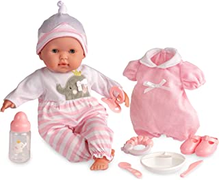 15" Realistic Soft Body Baby Doll with Open/Close Eyes | JC Toys - Berenguer Boutique | 10 Piece Gift Set with Bottle, Rattle, Pacifier & Accessories | Pink | Ages 2+